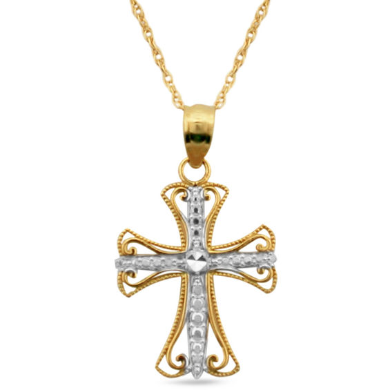 Diamond-Cut Beaded Cross Pendant in 10K 