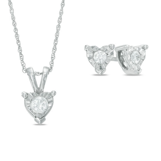 1 Ct T W Diamond Solitaire Heart Pendant And Earrings Set In 10k T W Diamond Solitaire Heart Pendant And Earrings Set In 10k White Gold