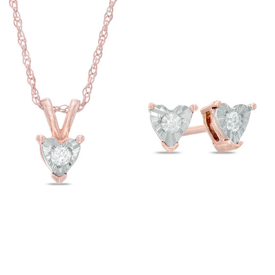 Image result for 1/4 CT. T.W. Diamond Solitaire Heart Pendant and Earrings Set in 10K Rose Gold