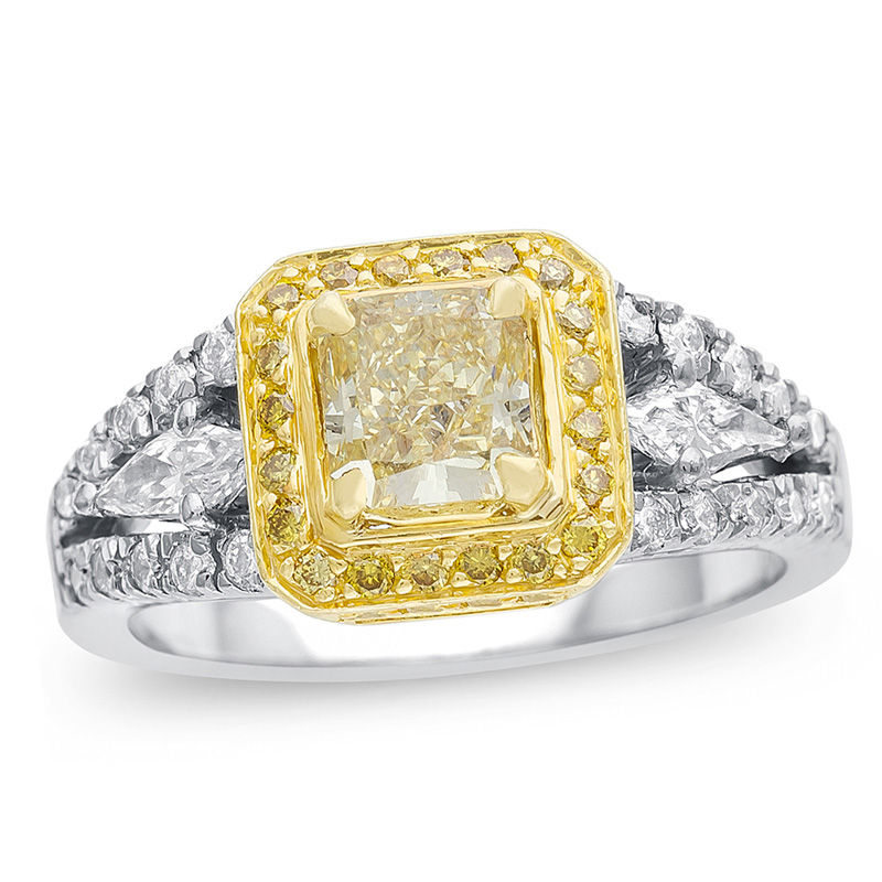 11/2 CT. T.W. Certified Fancy Yellow and White Diamond Engagement Ring