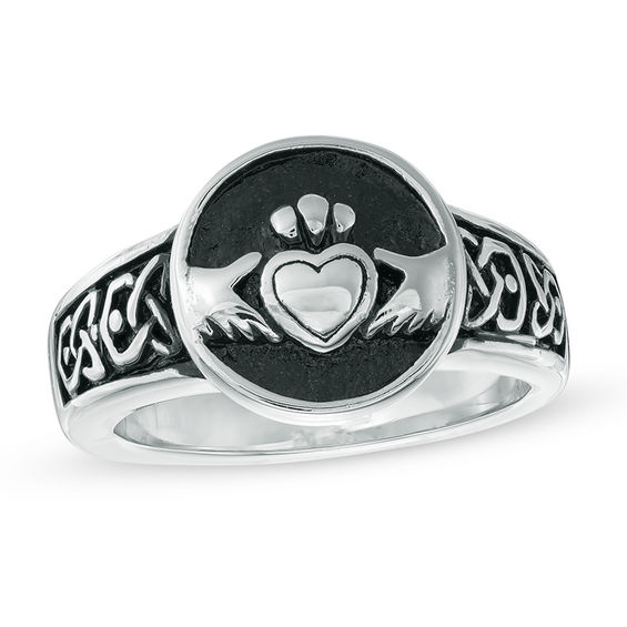 Men S Celtic Knot Claddagh Wedding Ring In Stainless Steel With Men S Celtic Knot Claddagh Wedding Ring In Stainless Steel With Black Enamel