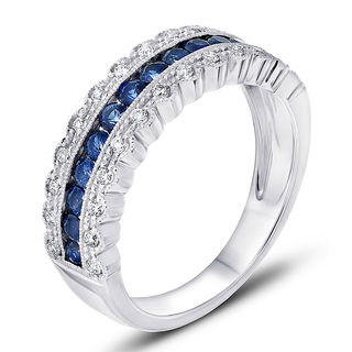 Details about   0.50 CT Blue Sapphire Round Cut Diamond Vintage Ring Band 14K White Gold Over