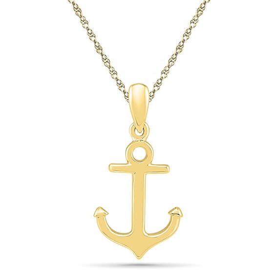 Details about   14K Yellow or White Gold Anchor Pendant with Rope Circle