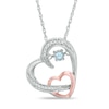 Thumbnail Image 0 of Blue Topaz and Diamond Accent Double Heart Pendant in Sterling Silver and 10K Rose Gold