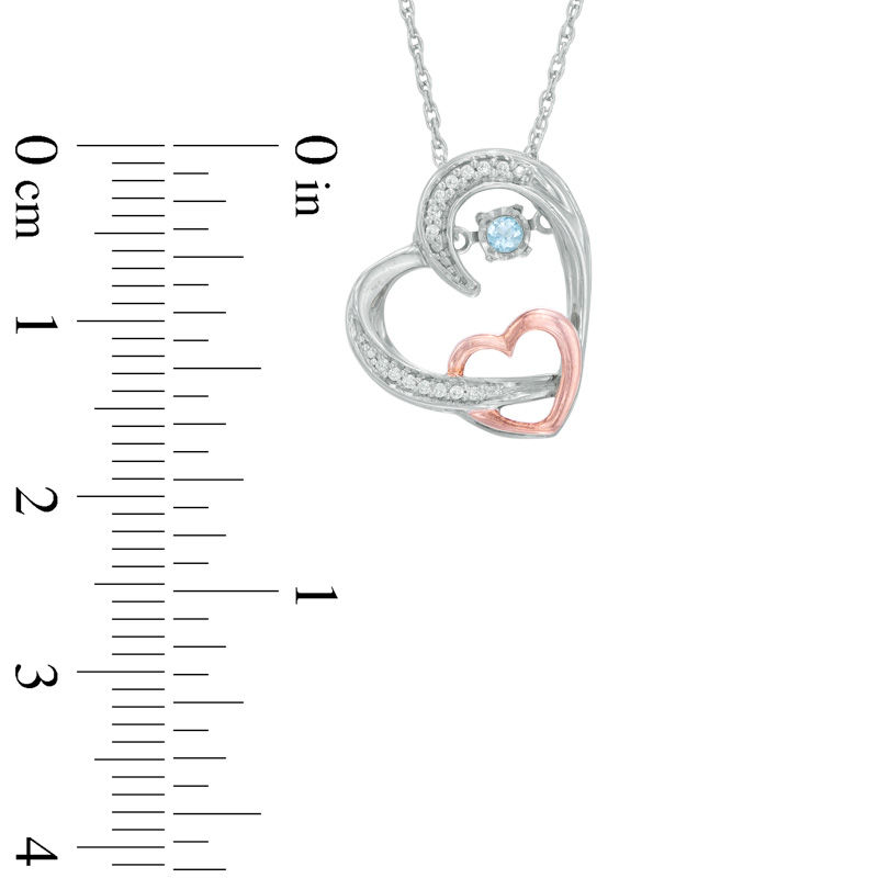Blue Topaz and Diamond Accent Double Heart Pendant in Sterling Silver and 10K Rose Gold
