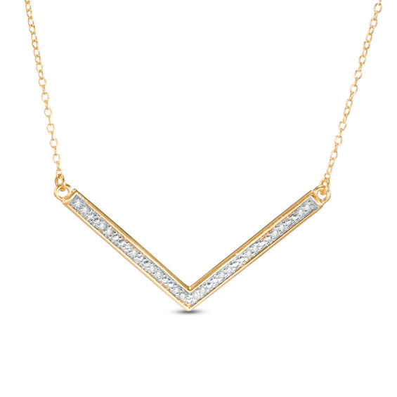 1/10 CT. T.W. Diamond Chevron Bar Necklace in Sterling Silver and 18K