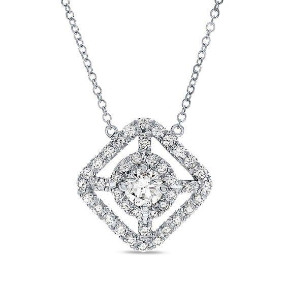 5/8 CT. T.W. Diamond Double Frame Necklace in 18K White Gold 16" (H