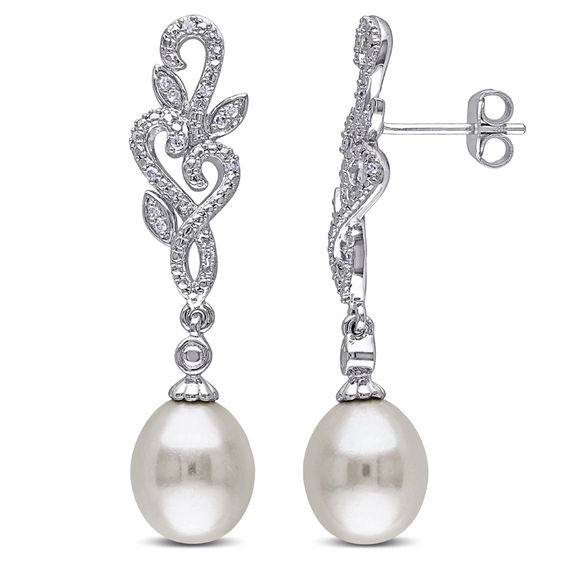 Genuine Black Baroque Freshwater Pearl and Filigree Dangle Earrings Lever Back