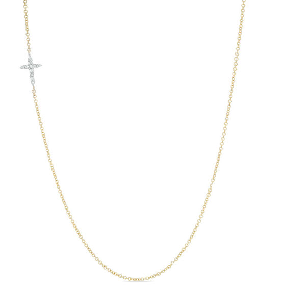 Diamond Accent Sideways Cross Necklace in 10K Gold Diamond Necklaces