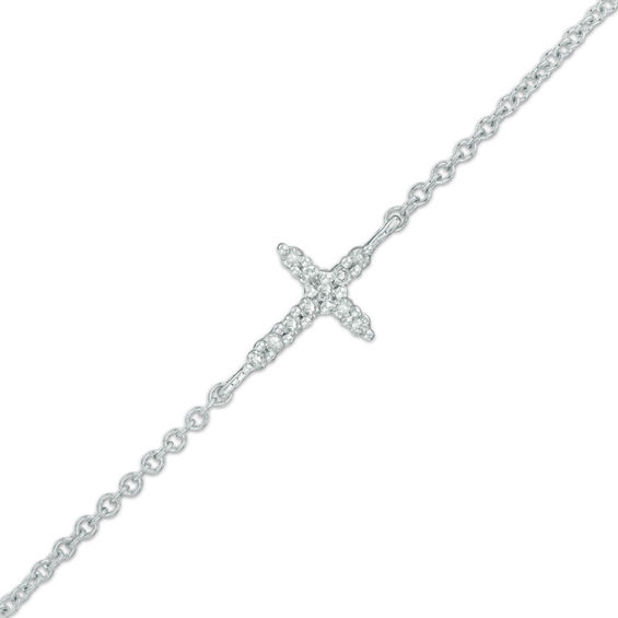 Diamond Accent Sideways Cross Bracelet in 10K White Gold | Zales