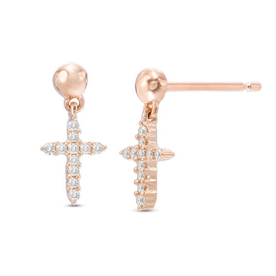 Diamond Accent Cross Drop Earrings In 10k Rose Gold Online Diamond Accent Cross Drop Earrings In 10k Rose Gold
