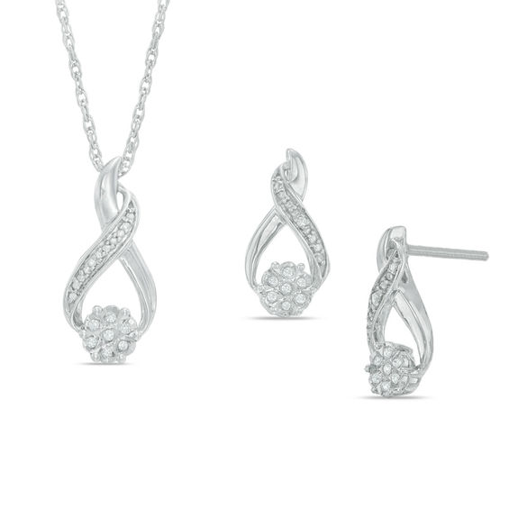 Diamond Accent Infinity Earrings And Pendant Set In Sterling Silver Diamond Accent Infinity Earrings And Pendant Set In Sterling Silver