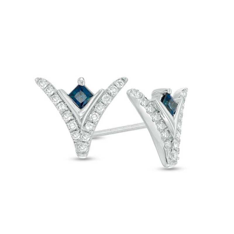 Main Image 1 of Vera Wang Love Collection 1/5 CT. T.W. Diamond and Blue Sapphire "V"-Shaped Stud Earrings in Sterling Silver