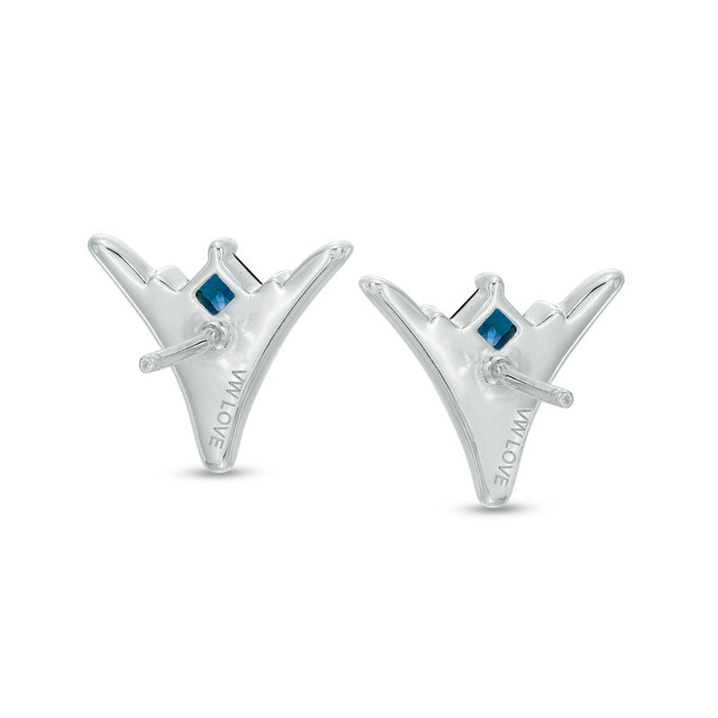 Main Image 2 of Vera Wang Love Collection 1/5 CT. T.W. Diamond and Blue Sapphire "V"-Shaped Stud Earrings in Sterling Silver