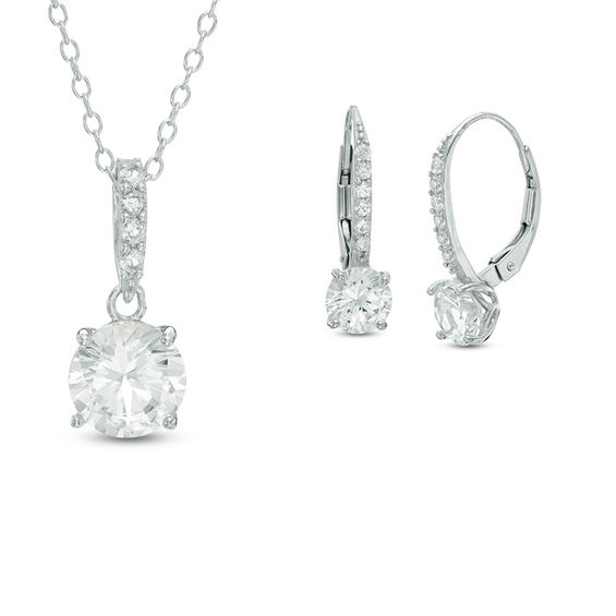 LabCreated White Sapphire Pendant and Earrings Set in Sterling Silver