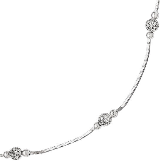 Textured Bead Station Anklet in Sterling Silver 10" Online