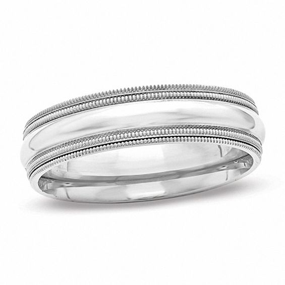 Mens white gold milgrain wedding band Clearance