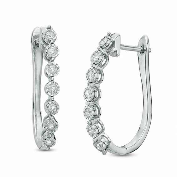 1 4 Ct T W Diamond Hoop Earrings In 10k White Gold T W Diamond Hoop Earrings In 10k White Gold