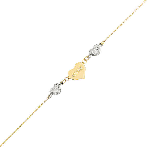 DiamondCut "LOVE" Heart Anklet in 14K TwoTone Gold 10" Gold