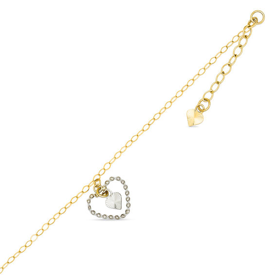 14K Two-Tone Gold Puffed Hearts Anklet Bracelet 10