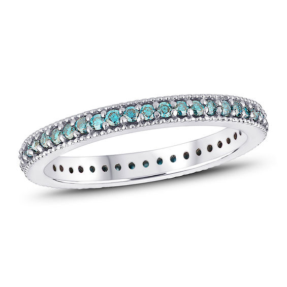 1/2 CT. T.W. Enhanced Blue Diamond Milgrain Eternity Band in 14K White