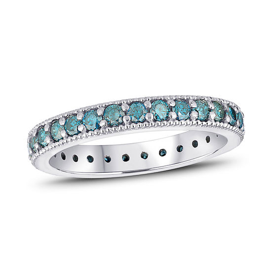 1 CT. T.W. Enhanced Blue Diamond Milgrain Eternity Band in 14K White