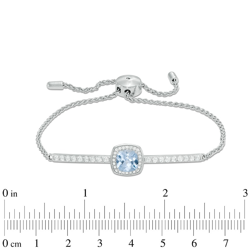 7.0mm Cushion-Cut Lab-Created Blue Spinel and White Sapphire Frame Bolo Bracelet in Sterling Silver - 9.0"