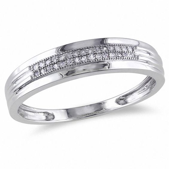 Men's 1/10 CT. T.W. Diamond Double Row Milgrain Band in 10K White Gold
