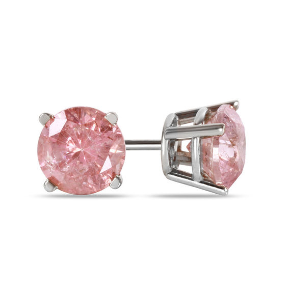 1 Ct T W Enhanced Pink Diamond Solitaire Stud Earrings In 14k T W Enhanced Pink Diamond Solitaire Stud Earrings In 14k White Gold