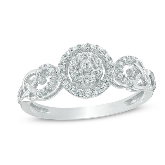 1/4 CT. T.W. Diamond Frame Celtic Trinity Knot Promise Ring in 10K