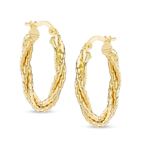 Twisted Hoop Earrings 14K Italian Yellow Gold 0.75 Drop 4 mm Wide Ladies Estate