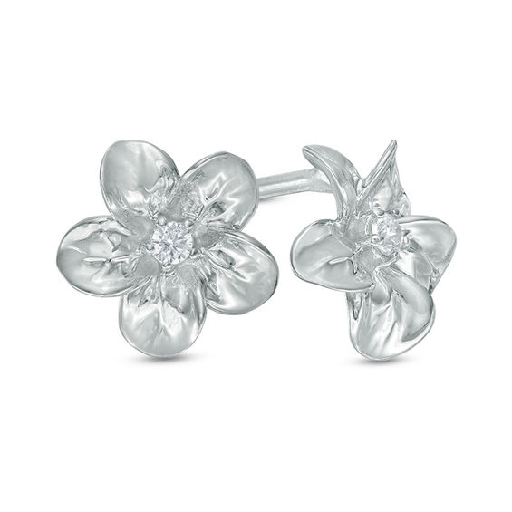 Diamond Accent Flower Stud Earrings In Sterling Silver Diamond Accent Flower Stud Earrings In Sterling Silver
