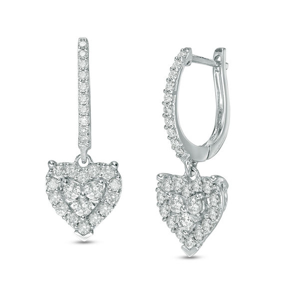 1 Ct T W Diamond Heart Hoop Earrings In 10k White Gold Online T W Diamond Heart Hoop Earrings In 10k White Gold
