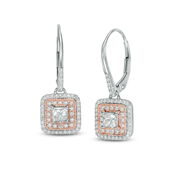 11/5 CT. T.W. PrincessCut Diamond Double Frame Drop Earrings in 14K
