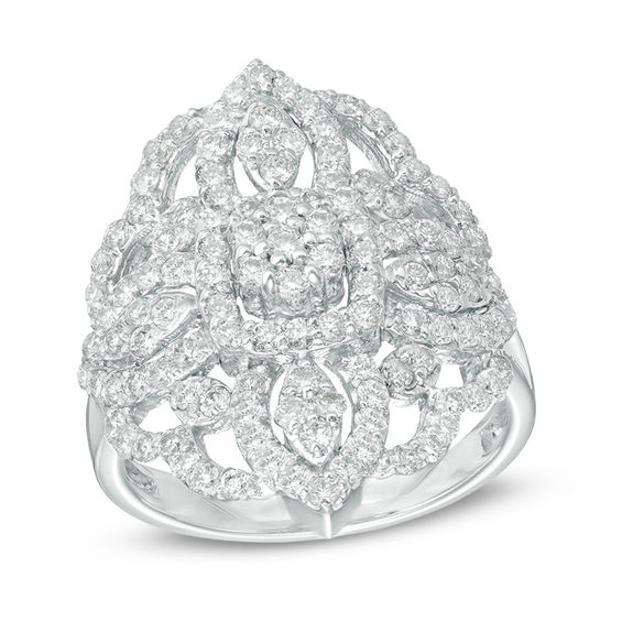 11/4 CT. T.W. Diamond Ornate Flower Ring in 14K White Gold Online