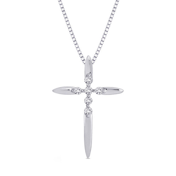 1/10 CT. T.W. Diamond Cross Pendant in 10K White Gold Clearance