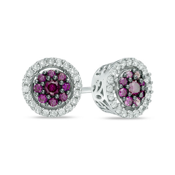 1 2 Ct T W Enhanced Purple And White Diamond Composite Frame Stud T W Enhanced Purple And White Diamond Composite Frame Stud Earrings In
