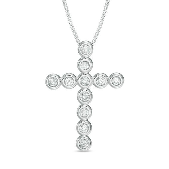 1/3 CT. T.W. Diamond BezelSet Cross Pendant in Sterling Silver Cross