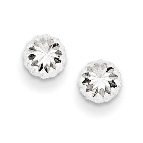 14K White Gold Diamond Cut Half Ball Stud Earring