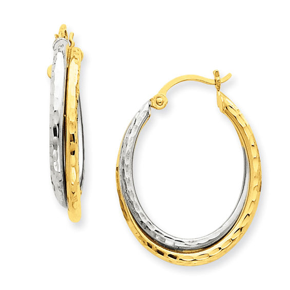14k Yellow Gold Shiny Oval Shape Free Formform Hoop Earrings With Hinged Clasp Jewelry Gifts for Women