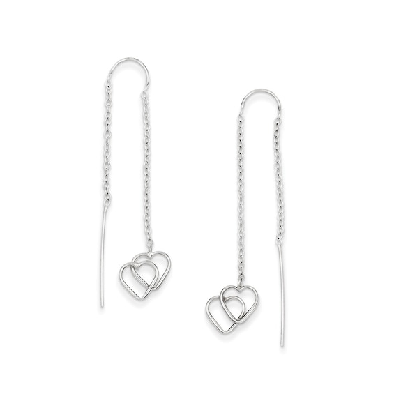 50mm Ladies Modern 14K White Gold Double Heart Romantic Threader Drop Earrings