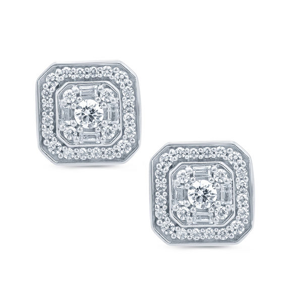 1 2 Ct T W Diamond Art Deco Square Stud Earrings In 10k White Gold T W Diamond Art Deco Square Stud Earrings In 10k White Gold