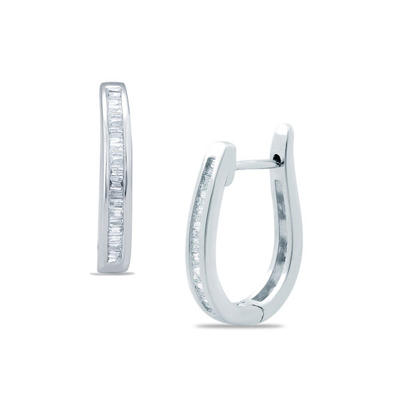 1 5 Ct T W Baguette Diamond Hoop Earrings In 10k White Gold T W Baguette Diamond Hoop Earrings In 10k White Gold