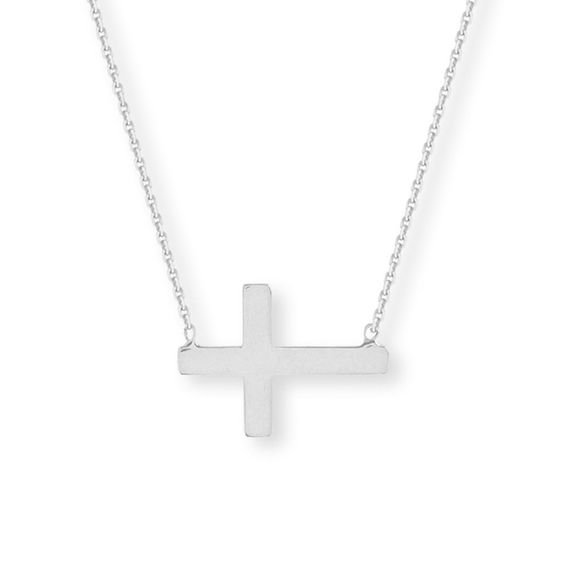 Sideways Cross Necklace in 14K White 