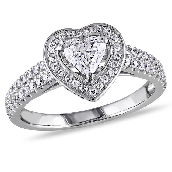 1 CT. T.W. Heart-Shaped Diamond Framed Double Row Engagement Ring in