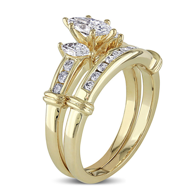 1 CT. T.W. Marquise Diamond Three Stone Bridal Set in 14K