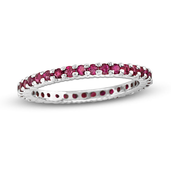 Ruby Eternity Band in 14K White Gold Round Wedding Zales