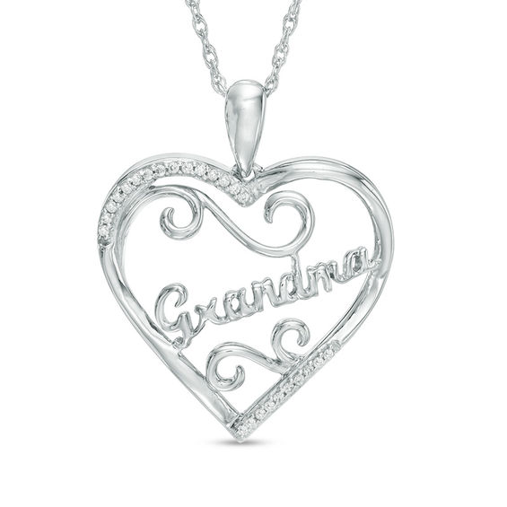 with Pink Heart Cubic Zirconia Charm Sterling Silver 'Grandma' Pendant Necklace