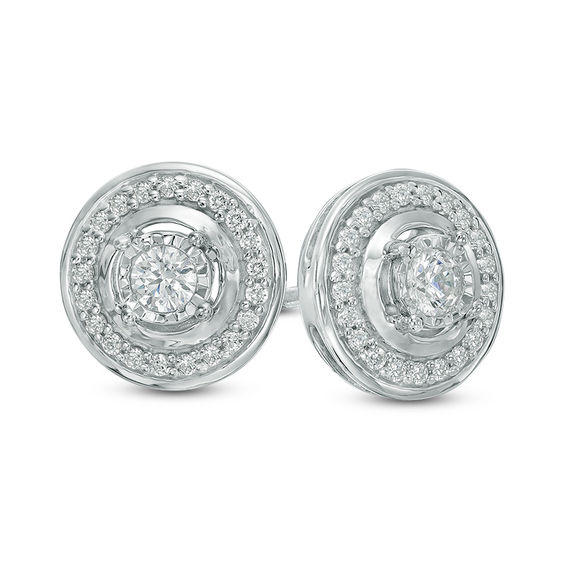 1 4 Ct T W Diamond Layered Circle Frame Stud Earrings In 10k White T W Diamond Layered Circle Frame Stud Earrings In 10k White Gold
