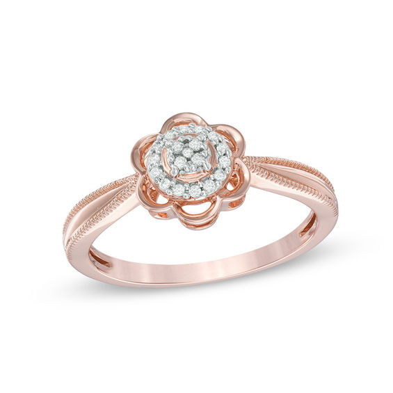 Diamond Accent Flower Promise Ring in 10K Rose Gold Promise Rings